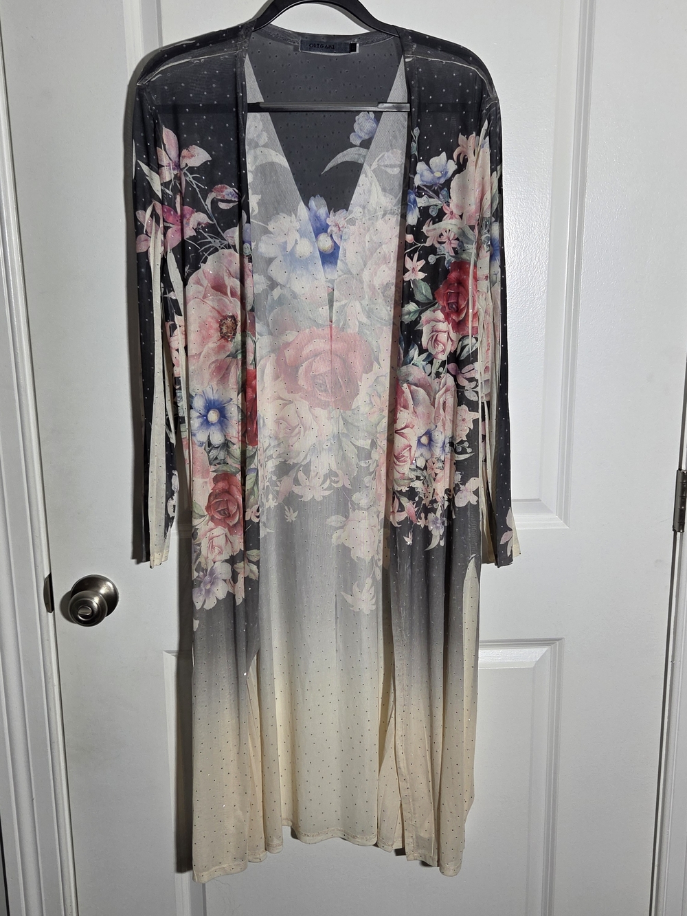Origami by Vivien Women's Sheer Jewel Floral Cardigan Size XL